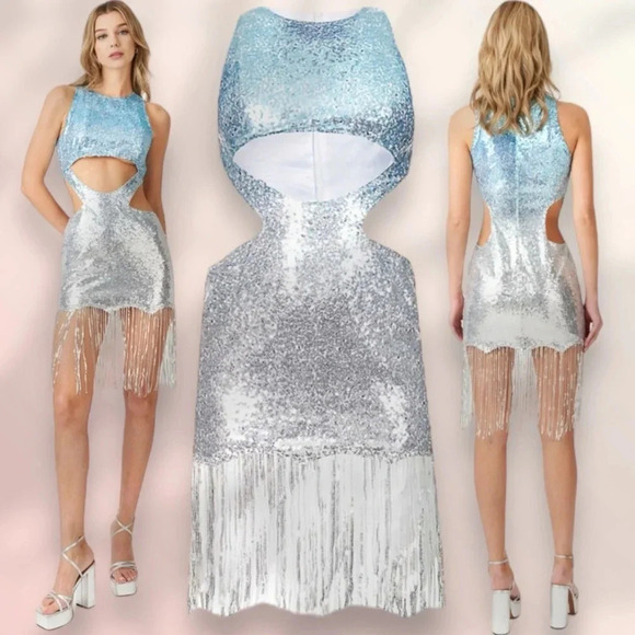 NWT AMY LYNN Annabelle Cut Out Sequin Fringe Dress Coastal Cowgirl Size M - Picture 2 of 15